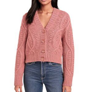 Anthropologie Self Contrast NWT‎ Small Cable Knit Cropped Sweater Blush Pink